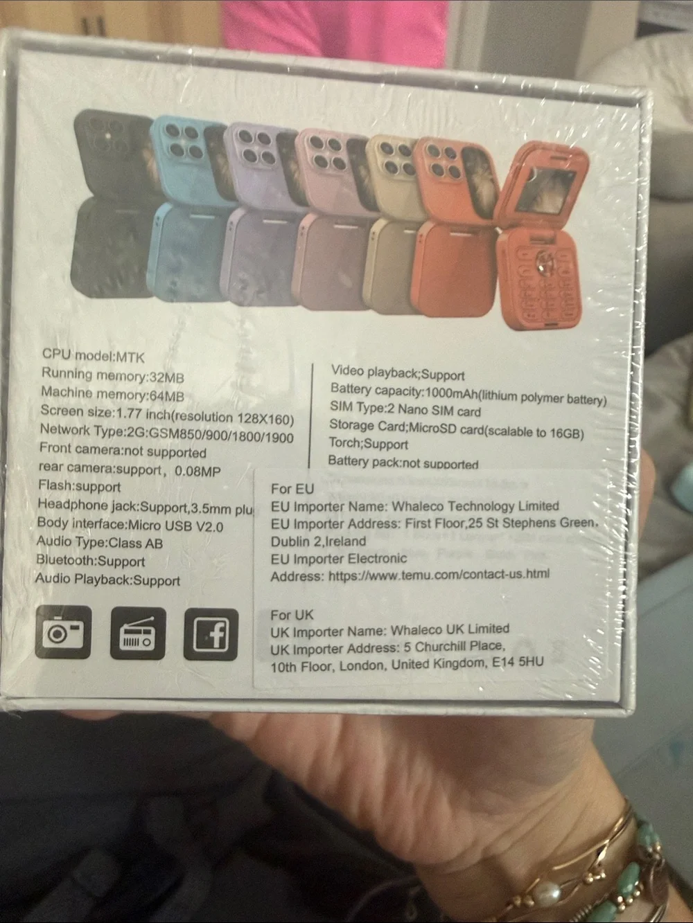 Whaleco Compact Flip Phone in Orange, Purple, Blue and Black